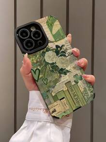 1pc New Green Rose Floral Pattern Soft Velvet Texture Anti-Slip Phone Case Compatible With Iphone & Samsung