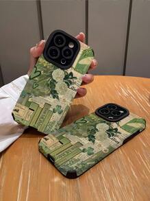 1pc New Green Rose Floral Pattern Soft Velvet Texture Anti-Slip Phone Case Compatible With Iphone & Samsung