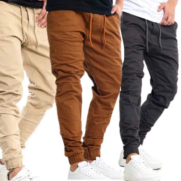 Kit 3 Calça Jogger jeans Masculina Calças Jeans Sarja Preto Masculina Jogger Punho Elastico