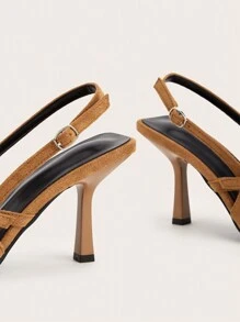 Brown Pointed Toe Criss Cross Strap Stiletto High Heel Sandals For Wedding Party