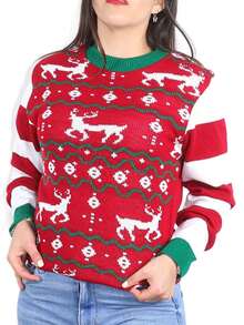 Suéter Navideño De Navidad Ugly Sweater Christmas Liso Renos - Rojo - Ver 3