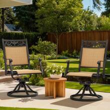 Patio Swivel Chairs Set Of 2, All-Weather Cast Aluminum Patio Sling Dining Chairs, Outdoor Swivel Rocker Chairs For Backyard, Garden, Deck, Porch, Balcony, Brown - Brown - View 1