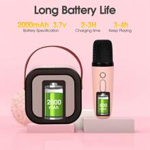 Portable Bluetooth Speaker With 2 Microphones For Karaoke - Pink - View 5