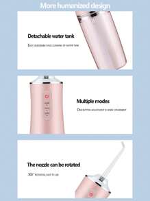 1 pièce Hydropulseur dentaire portable, rince-bouche à jet d'eau rechargeable USB, fil dentaire à jet d'eau, cure-dents, 4 embouts, 220ml, 3 modes - vert