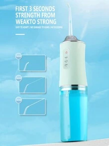 1 pièce Hydropulseur dentaire portable, rince-bouche à jet d'eau rechargeable USB, fil dentaire à jet d'eau, cure-dents, 4 embouts, 220ml, 3 modes - vert