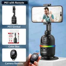 AXNEN AI Gimbal Stabilizer For Mobile Phone 360 Auto Face Tracking Desktop Follow-Up Gimbal Stand For Camera Action Cameras, Optional Remo For Summer Vacation, Travel, Outdoor Activities, Live Streaming Selfie Stick, Tripod Stand