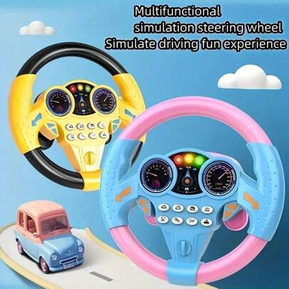 1 pieza Juguete educativo divertido para niños, volante de juguete simulado de conducción de coche con música y volante rotatorio, juguete educativo (sin batería), regalo de Halloween y Navidad