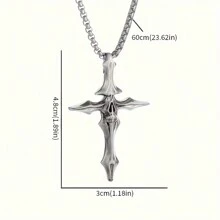 SeuSuk 1pc Vintage Gothic Skull Cross Pendant Necklace, Personalized Punk Rock Halloween Street Party Jewelry Gift For Men & Women - Silver - View 5