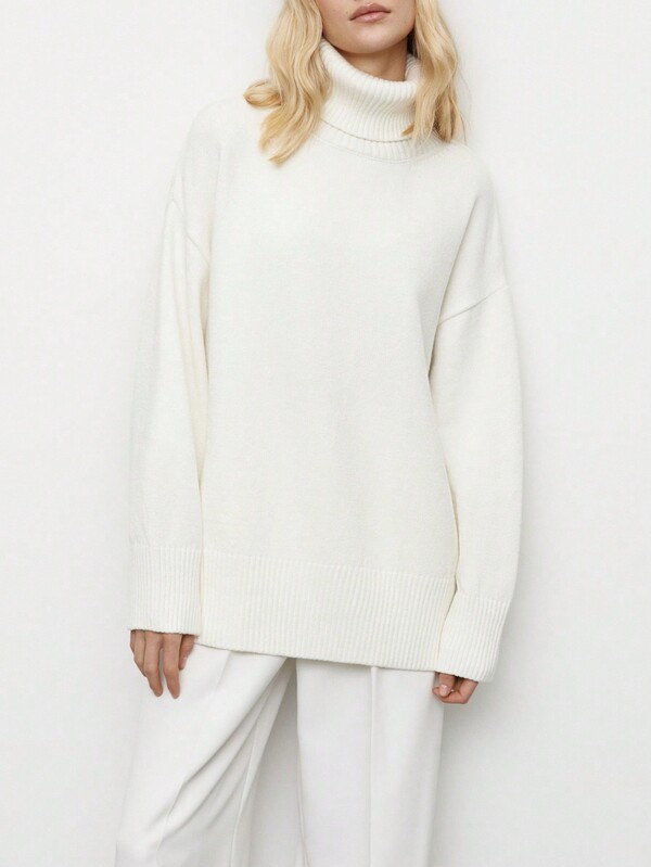 Maglione a collo alto lavorato a maglia, tinta unita