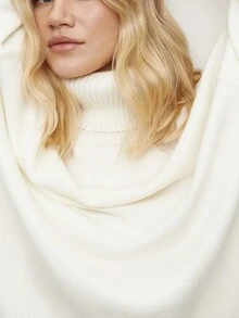 Solid LooseTurtleneck Knitted Top Sweater - White - View 6