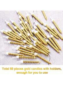 50 pièces Bougies en spirale pour gâteau, décorations pour petits gâteaux, décoration de gâteau pour anniversaire, mariage et fête - Doré - Voir 1