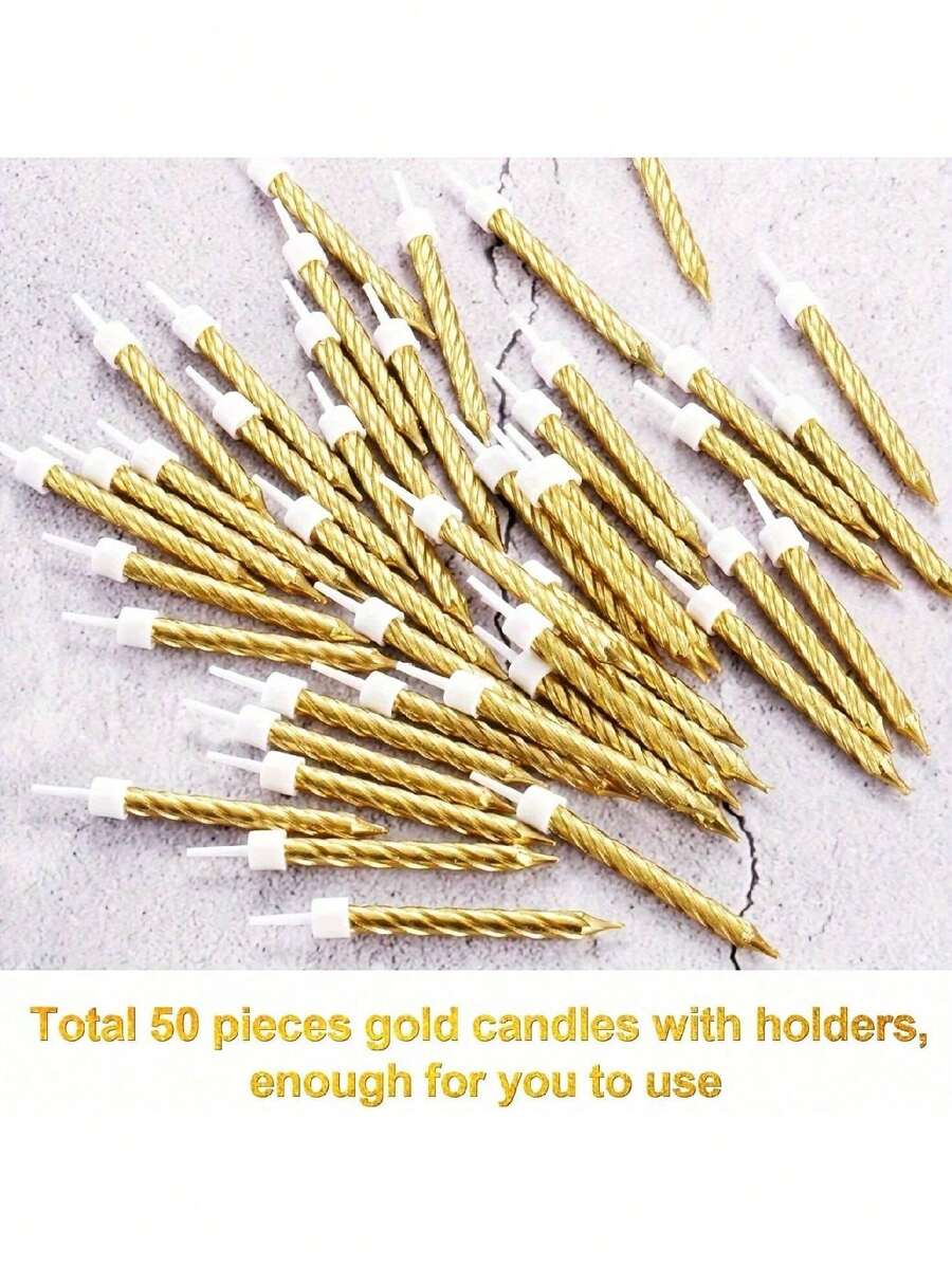 50 pièces Bougies en spirale pour gâteau, décorations pour petits gâteaux, décoration de gâteau pour anniversaire, mariage et fête - Doré - Voir 1
