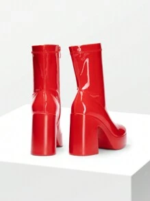 Women's Chunky Platform Ankle Boot High Block Heels Square Toe Lightweight Comfort Party Dress Booties Shoes For Women Women's Chunky Platform Ankle Boot High Block Heels Square Toe Lightweight Comfort Party Dress Booties Shoes For Women - Đỏ - Xem 8