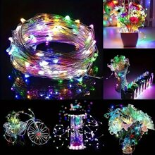 Guirnalda de luces LED 10m 100LED, luces de hadas alimentadas por pilas AA, luces de cadena de hadas impermeables de alambre de plata y cobre para bricolaje, boda, dormitorio, fiesta, decoración de flores, decoración de cumpleaños, decoración de campus, decoración de vacaciones, decoración de jardín de patios, etc.