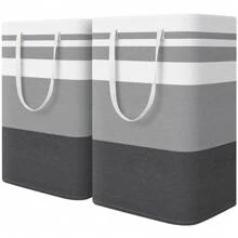 Oaoleer 2pcs Large Laundry Basket, Waterproof, Freestanding Laundry Hamper, Collapsible Tall Clothes Hamper With Extended Handles For Clothes Toys In The Dorm And Family - 2件-灰色-75L - 查看 1