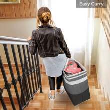 Oaoleer 2pcs Large Laundry Basket, Waterproof, Freestanding Laundry Hamper, Collapsible Tall Clothes Hamper With Extended Handles For Clothes Toys In The Dorm And Family - 2件-灰色-75L - 查看 7