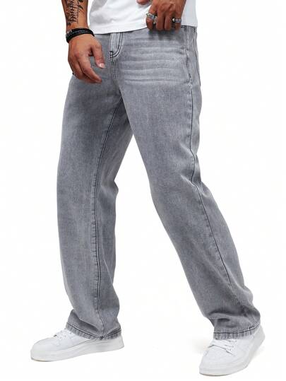 Men's Relaxed Fit Washed Retro Color Straight Leg Jeans For Casual Wear