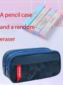 Camouflage Pattern Pencil Case, Large Capacity, Student Fashionable, Simple Creative Double-Layer Stationery Bag For Men Back To School,Pencil Pouch,School Bag - Blue - View 17