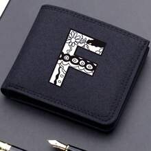 1pc Men's 26 Letters Printing Canvas Short Wallet Initial Name Double Fold Wallet Business Casual Short Wallet With Card Slots Wallet Small Card Case Gifts For Men Wallet Purse Wallet Small Wallet Men Wallet Leather - Black - View 22