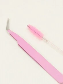 AYRMILLA 粉色多色睫毛套装，配有 1 个睫毛膏刷和 1 个镊子，是完整且方便的睫毛夹睫毛收集套装