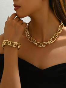 1 套时尚多层混合扭纹金属粗链项链和手链 - 彩色 - 查看 2