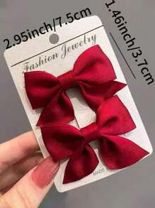 2pcs Kids' Butterfly Hair Clips For Baby Girls, Princess Side Hairpins Hair Accessories, Red