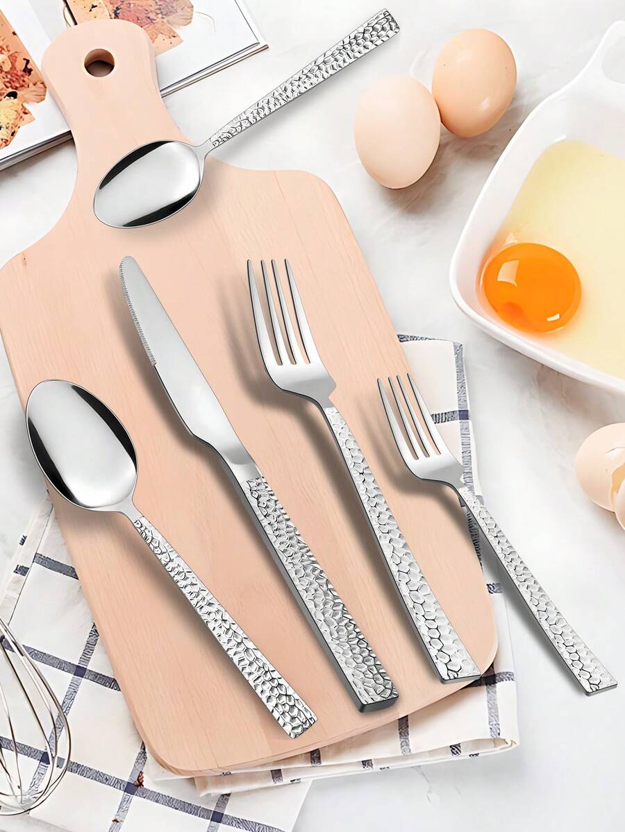 1 件不锈钢锤纹西式餐具套装，5 种款式可选，适合家庭和餐厅使用，厨房用具圣诞礼物 - 彩色 - 查看 1