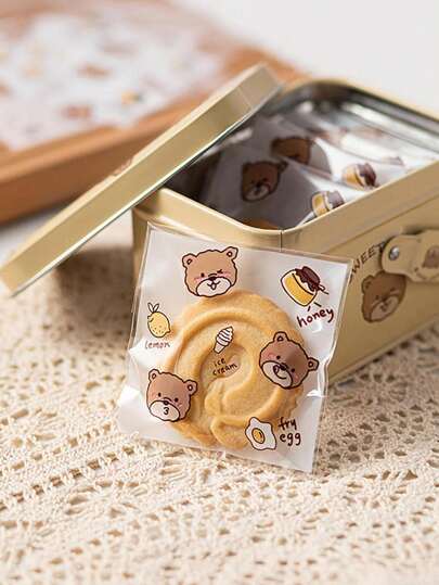 100قطعة/300قطعة أكياس تعبئة بسكويت كرتونية، أكياس صغيرة منفردة للبسكويت المحلى المقرمش، تصميم شفاف جذاب