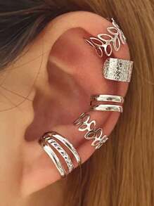 5 件时尚欧美风格简约镂空 C 形耳夹耳环，无穿孔设计 - 蝴蝶型 - 查看 4