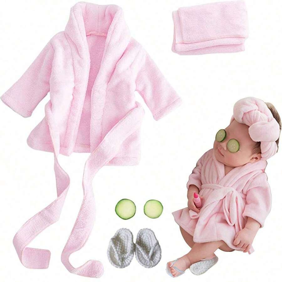 Bathrobes Set Baby Photography Props - Pink - View 1