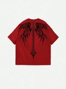 Men's Casual Printed Round Neck Short Sleeve T-Shirt, For Fall - Red - View 6