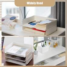 Stapelbare Papierablagen, Schreibtisch-Briefablage, 4er-Set Aktentaschen, stapelbarer Schreibtisch-Organizer für Bücher, Zeitschriften, Ordner, A4-Format, Aktenpapier, Notizen, Stifte, weiß, 4 Stück - Weiss - Übersicht 8