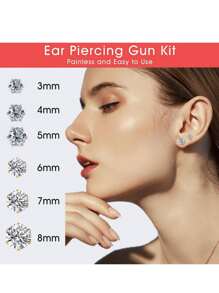 14pcs/Set Sterile Ear Piercing Kit, (2pcs Gold Tone Piercing Needles + 12pcs White Gold Tone Earrings) Super Shiny, One-Time Low Pain Ear Cartilage Piercing Gun With Built-In Earrings, Ear Beauty Tools And Accessories For Women - Gold - View 5