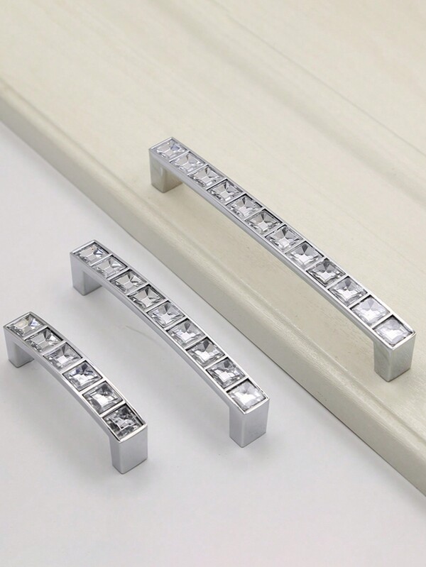 1 pieza/Set de 6 tiradores de cajón de cristal, manijas de metal cuadradas transparentes con diamante, perillas de doble agujero sólidas para gabinete de vino, armario, alacena con tornillos, espaciado de agujero de 64mm/96mm/128mm, herrajes de muebles