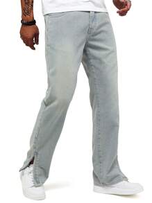 Men's Y2K Retro Casual Slit Light Blue Loose Straight Leg Jeans