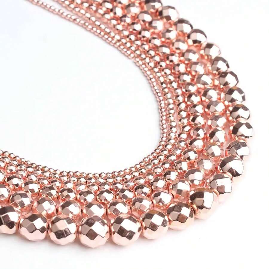 4/6/8/10mm Natural Facted Stone Beads Rose Gold Color Hematite Round