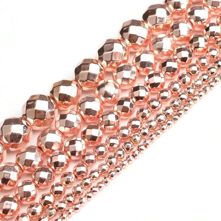 4/6/8/10mm Natural Facted Stone Beads Rose Gold Color Hematite Round