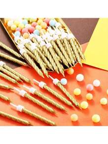 50 pièces Bougies en spirale pour gâteau, décorations pour petits gâteaux, décoration de gâteau pour anniversaire, mariage et fête - Doré - Voir 7