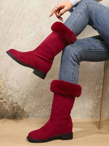 Damen klassische exklusive Design kurze Röhre Rollkragenstil thermisch gefütterte komfortable leichte weiche Mode rote wadenlange Stiefel