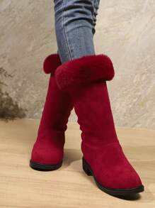 Damen klassische exklusive Design kurze Röhre Rollkragenstil thermisch gefütterte komfortable leichte weiche Mode rote wadenlange Stiefel