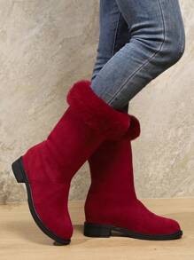 Damen klassische exklusive Design kurze Röhre Rollkragenstil thermisch gefütterte komfortable leichte weiche Mode rote wadenlange Stiefel