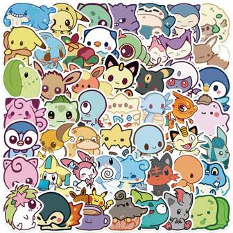 pokemon 50 stuks Kawaii-stickers Q-stijl met de hand getekende thema-graffitistickers voor gepersonaliseerde schattige cartoon creatieve decoratie waterdichte stickers voor waterfles, laptop, scarpbook, gitaar, auto, skateboards, Kerstmis Halloween verjaardagscadeau/decoratie. Verjaardagsfeestgunsten Geschenken