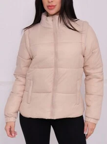 Jaqueta Puffer Longa Bobojaco Feminina Vira Colete Gominho - Bege - Visão 6