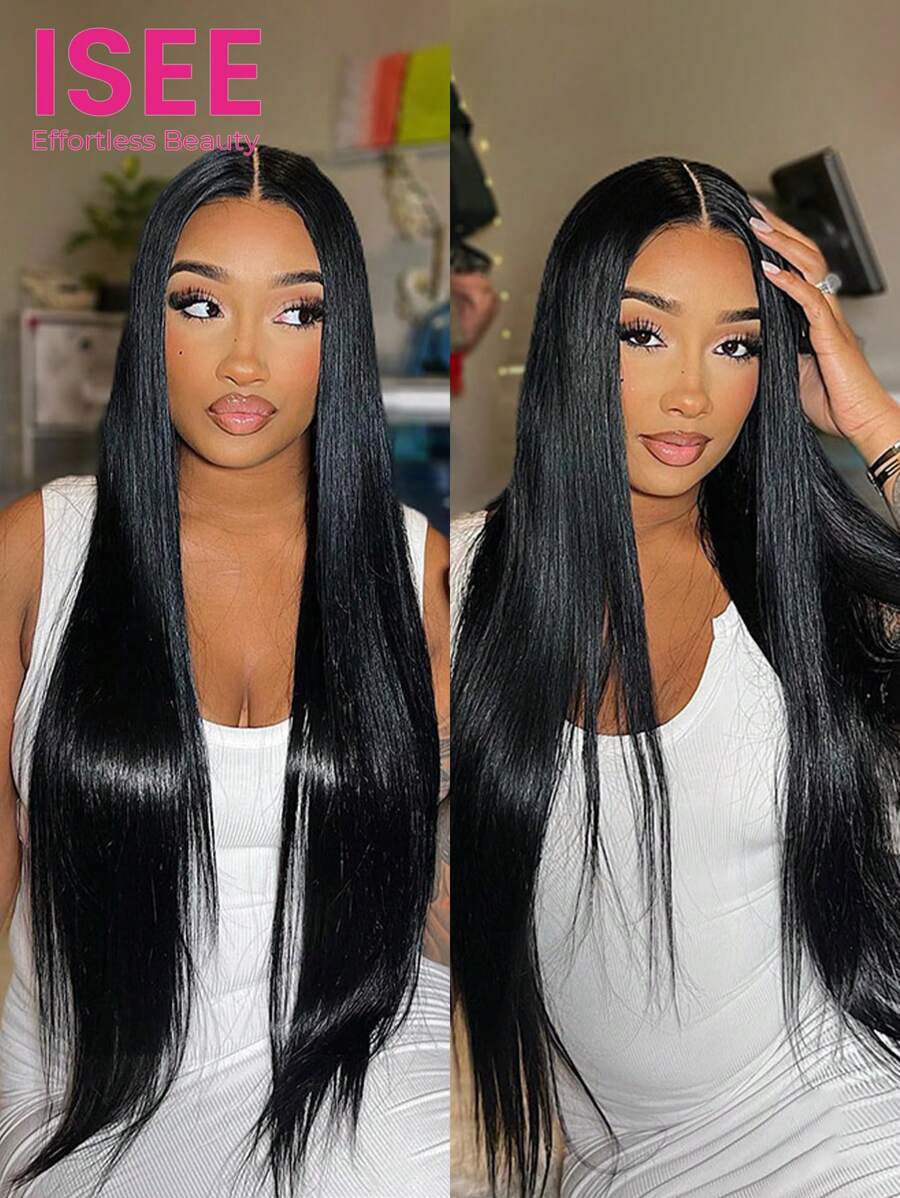 ISEE Tóc giả HAIR Wear Go 6x4 độ nét cao, chất liệu ren phía trước, 100% tóc thật, màu tự nhiên, mật độ 180%, dài 30 inch, đã được tỉa sẵn và cắt sẵn phần ren phía trước, kết cấu mượt mà.