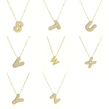 Cubic Zirconia Gold Plated  Bubble Alphabet Letter Necklace Monogram Necklace Balloon Initial Necklace Gifts For Women Girls