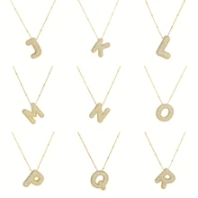 Cubic Zirconia Gold Plated  Bubble Alphabet Letter Necklace Monogram Necklace Balloon Initial Necklace Gifts For Women Girls