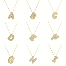 Cubic Zirconia Gold Plated  Bubble Alphabet Letter Necklace Monogram Necklace Balloon Initial Necklace Gifts For Women Girls