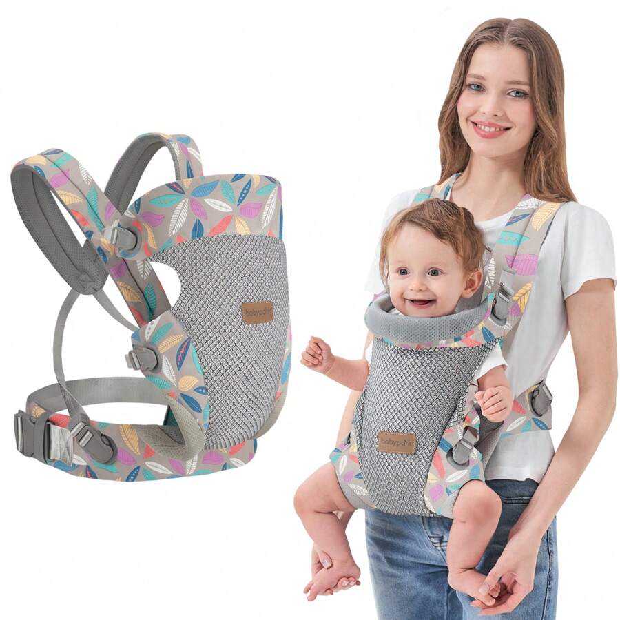 1pc Upgraded Ergonomic Baby Carrier, Newborn & Infant Backpack, Hands-Free Design With Chest Support, Breathable, Perfect Baby Shower Gift (Leaf Pattern)