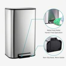 Trash Can, Stainless Steel Garbage Can With Lid, Step-On Pedal Bucket, Rectangular Trash Can For Kitchen For Office Living Room Small Spaces - Silver-30Liter - View 6