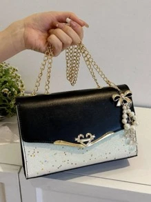 Womens Fashion Cute Pattern Shoulder Bags Romantic Heart Decorate Chain Strap Crossbody Bags For Valentine's Day Gift For Her - Black - View 4